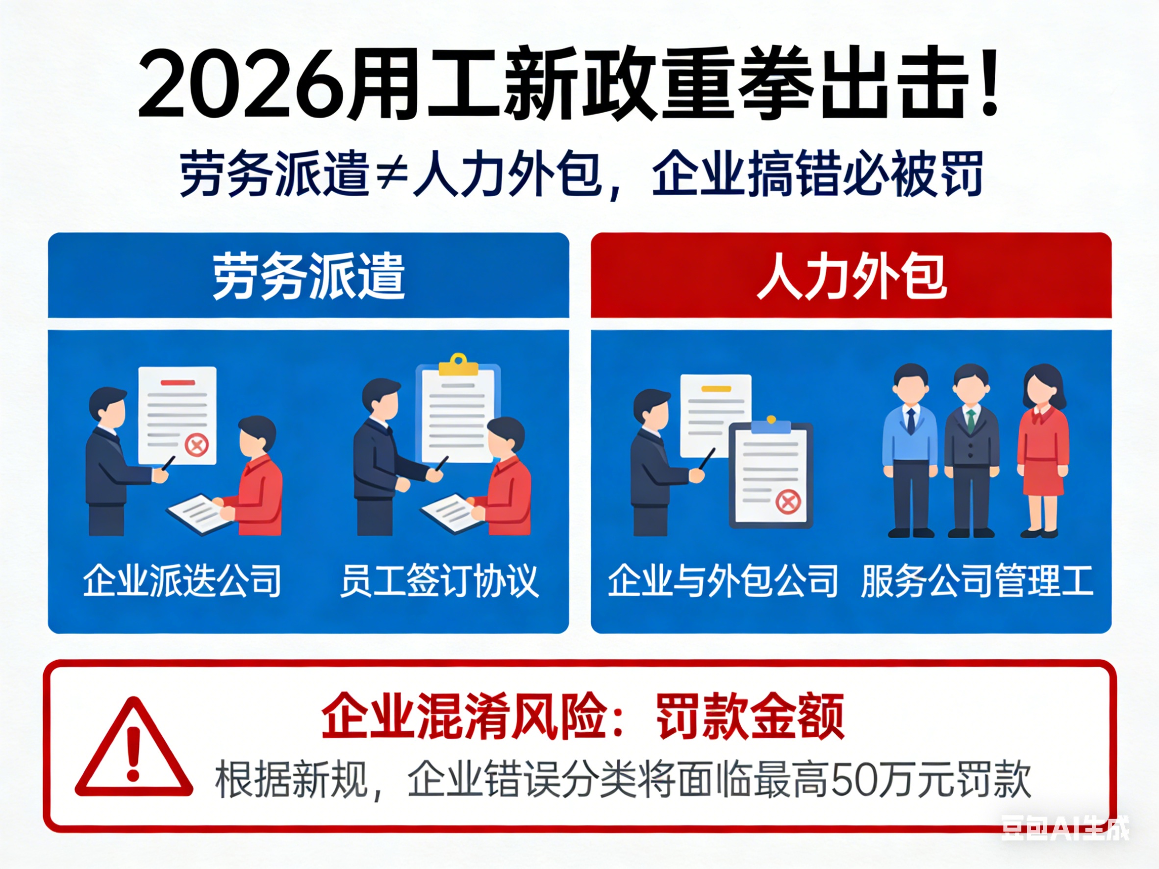 2026用工新政重拳出擊！勞務(wù)派遣≠人力外包，企業(yè)搞錯(cuò)必被罰